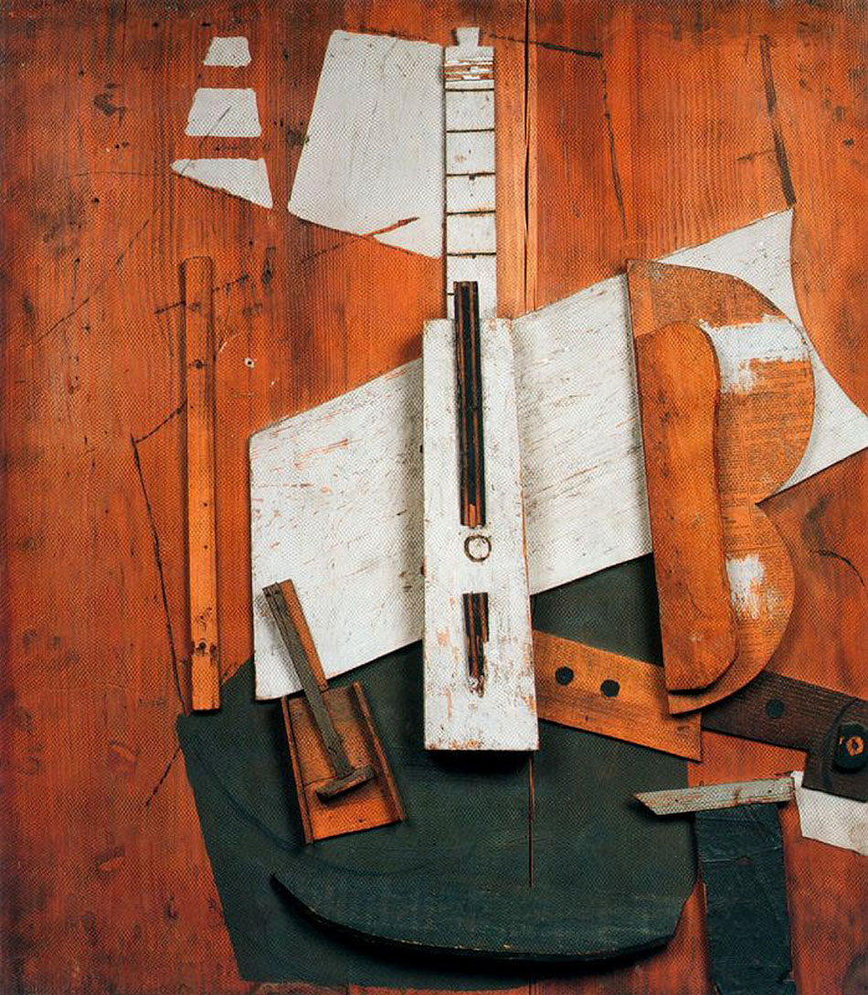 Picasso Guitar and bottle 1913